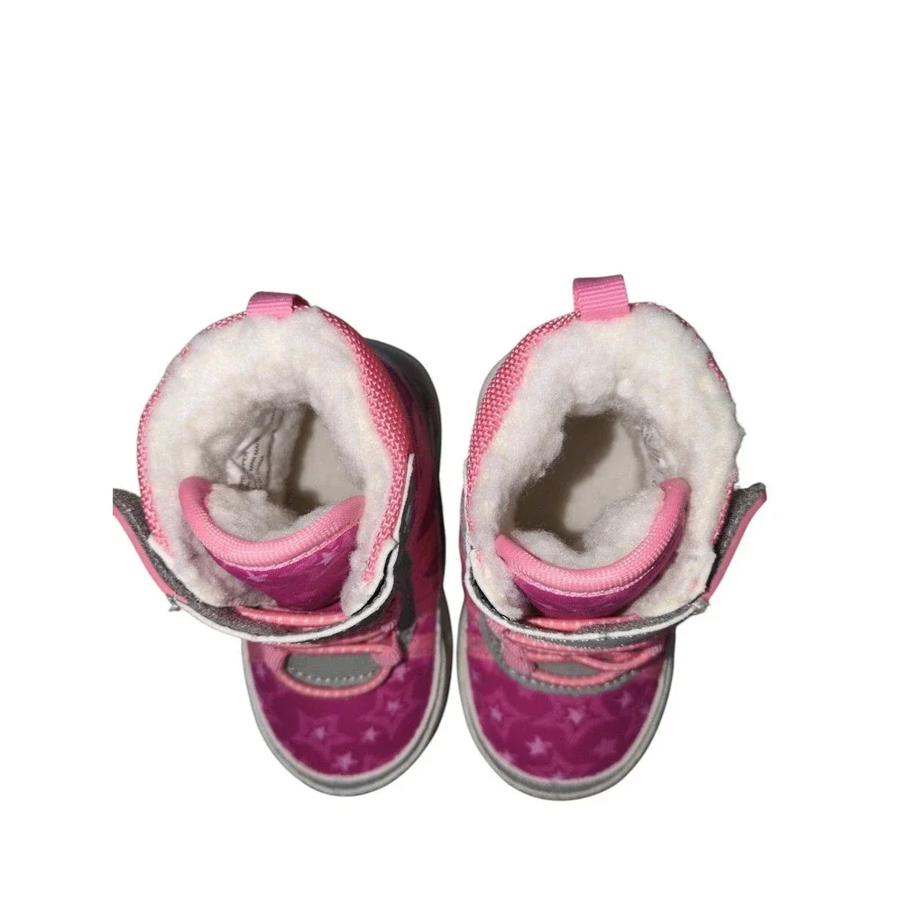 Khombu Snow Boots 5 Toddlers Pink Star Print High Top Hook Strap Fleece Lined